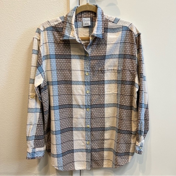 Cascade Blues Women’s Top Button Down Blue White Plaid Size L - Picture 2 of 12